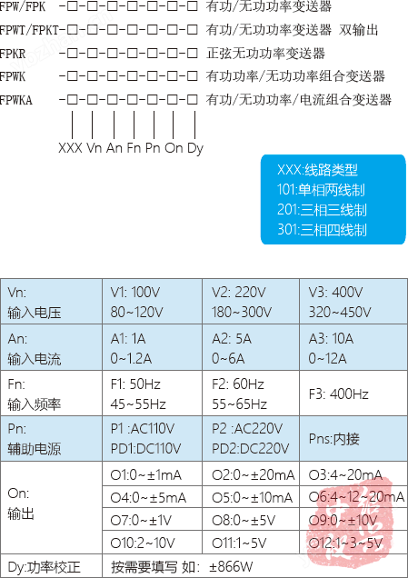 FPW201有功功率变送器选型